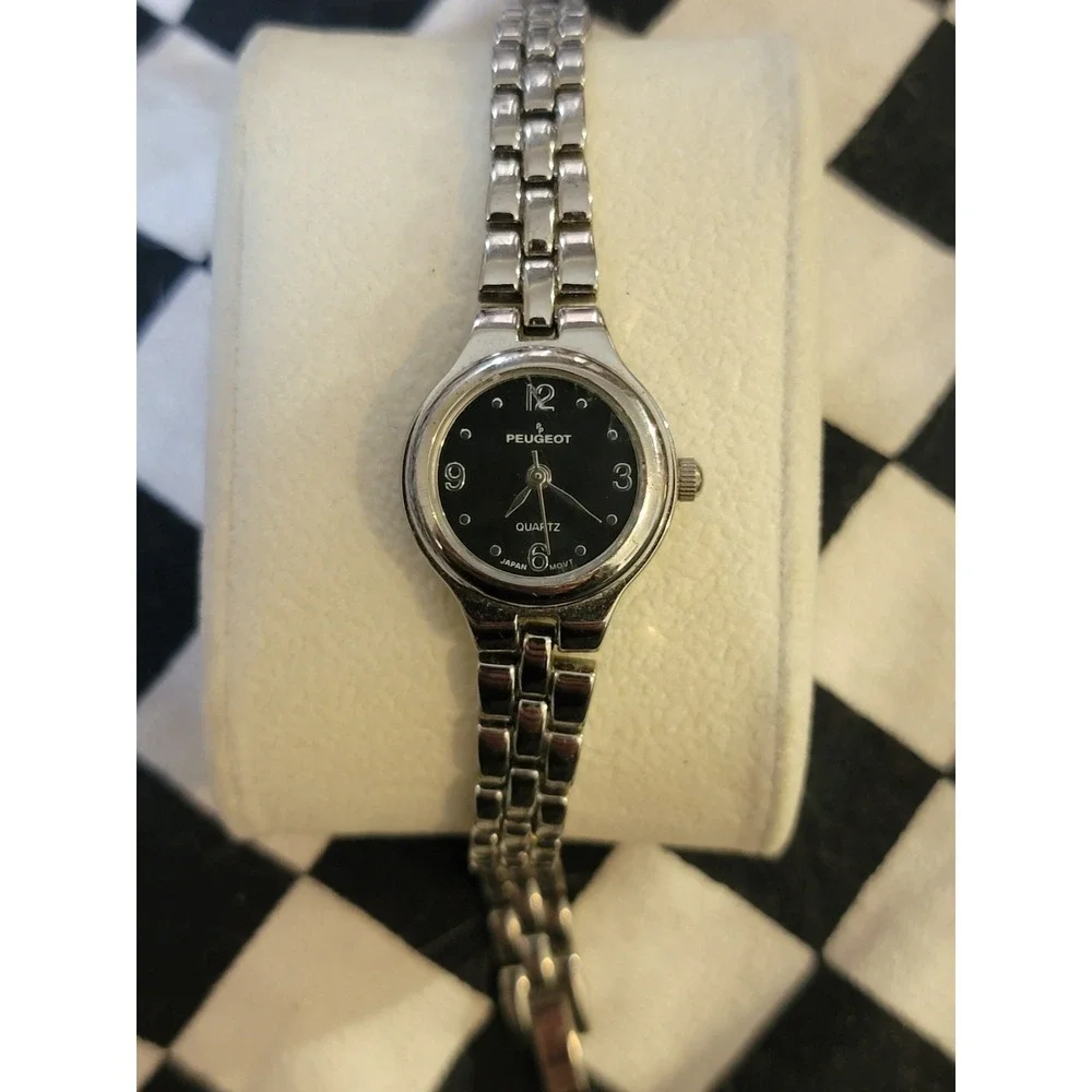 Peugeot Quartz Watch – Black Dial‎ – Silver Tone Bracelet – As-Is